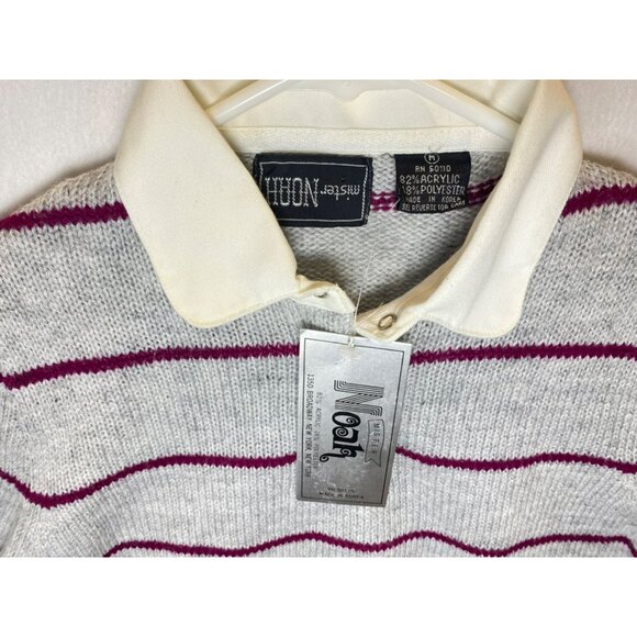 Vintage Striped Women's Sweater Grey New Tags Mister Noah Maroon Stripes Preppy - Picture 2 of 11